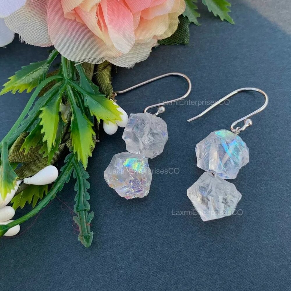 Raw Angel Aura Quartz Earring in 925 Sterling Silver